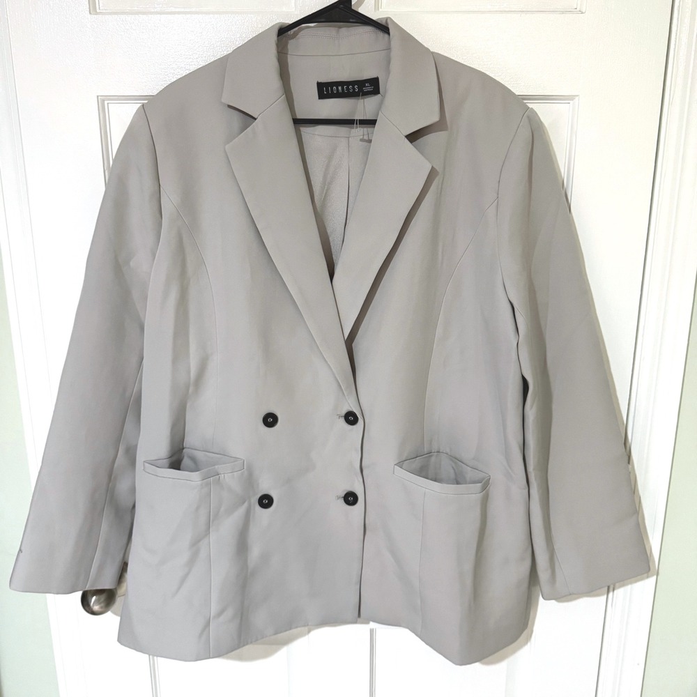 Lioness Grey Double Breasted Oversized Blazer Jacket XL Light Gray Professional